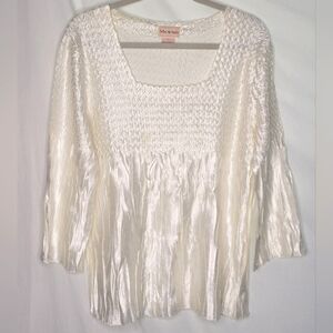 Toffee Apple Ivory Blouse XL Crinkled Stretchy Excellent LOOK